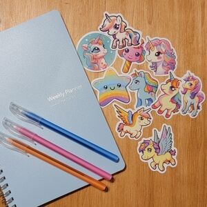 Weekly Planner & Unicorn Stickers Set - Non-dated